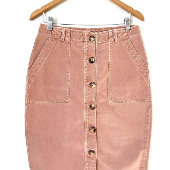 Free People Button Front Midi Utility Skirt Womens Size 12 - Picture 3 of 12